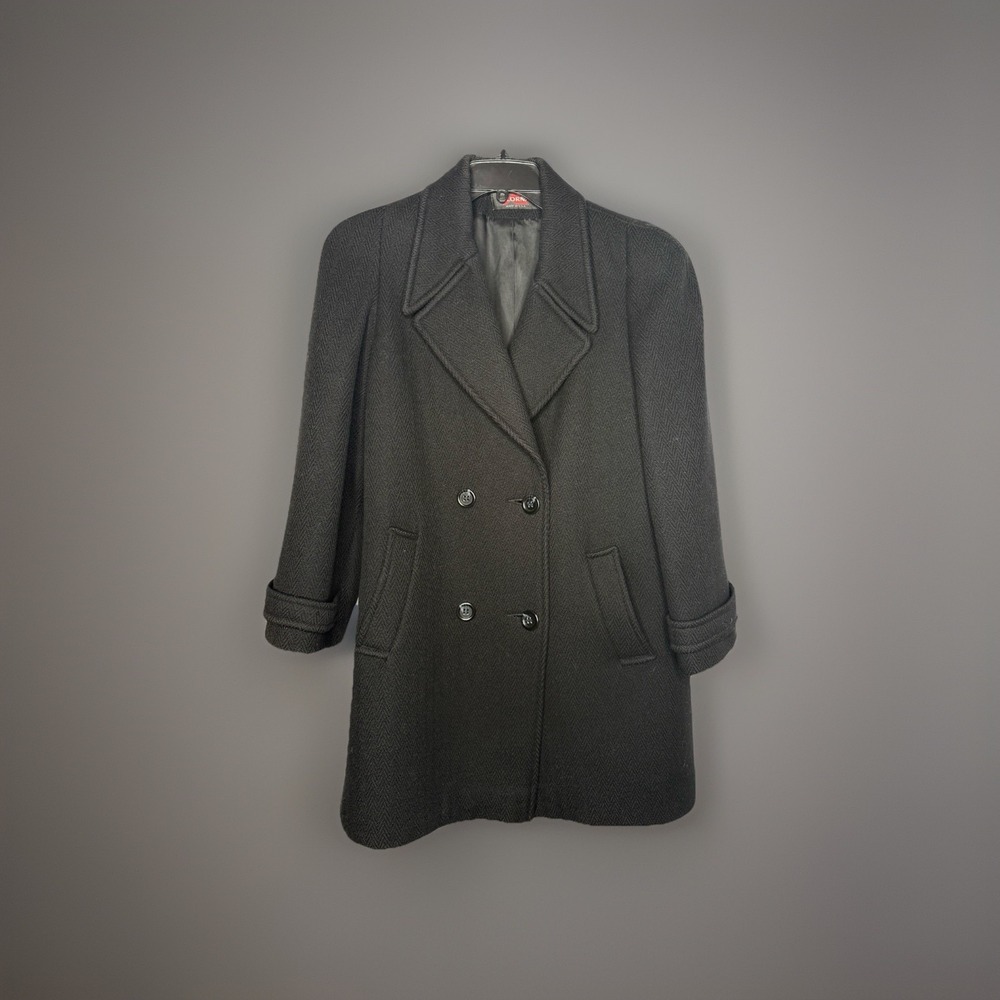 Vintage Alorna Pea Coat Large Black 80s Made In‎ USA 100% Wool Classic Luxury